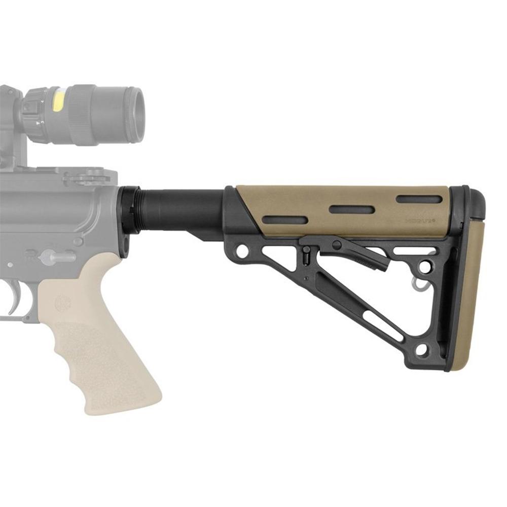 Hogue AR-15/M-16 OM Collapsible Buttstock Assembly with Buffer Tube and Hardware-Desert Tan Rubber Picture of Hogue Inc. HOGUE AR15 RUBBER OVERMOLD 6-POS MILLSPEC BUTTSTOCK COMPLETE KIT FDE
