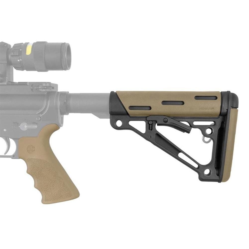 Hogue AR-15/M16 Kit Overmolded Beavertail Grip & Collapsible Mil-Spec Buffer Tube Buttstock FDE Picture of Hogue Inc. HOGUE AR15 OVERMOLD 6-POSITION BUTTSTOCK & BVR-TAIL GRIP KIT MIL FDE