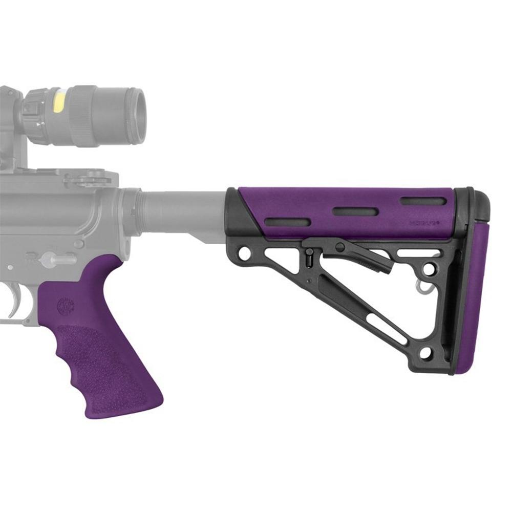 Hogue AR-15/M16 Kit Overmolded Beavertail Grip and Collapsible Buttstock for Mil-Spec Buffer Tube Purple Picture of Hogue Inc. HOGUE AR15/M16 Kit-FG Beavertail Grip/OverMolded Collapsible MIL PURPLE