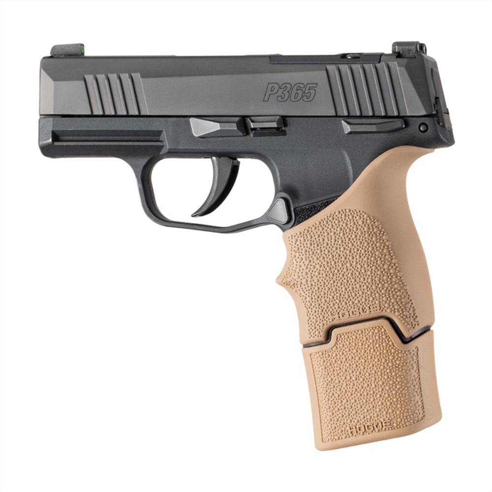 Hogue Overmolded Rubber Magazine Extended Base Pad for Sig P365/365-380 15rd FDE Picture of Hogue Inc. Sig Sauer P365 Rubber 15 Round Magazine Extended Base Pad FDE