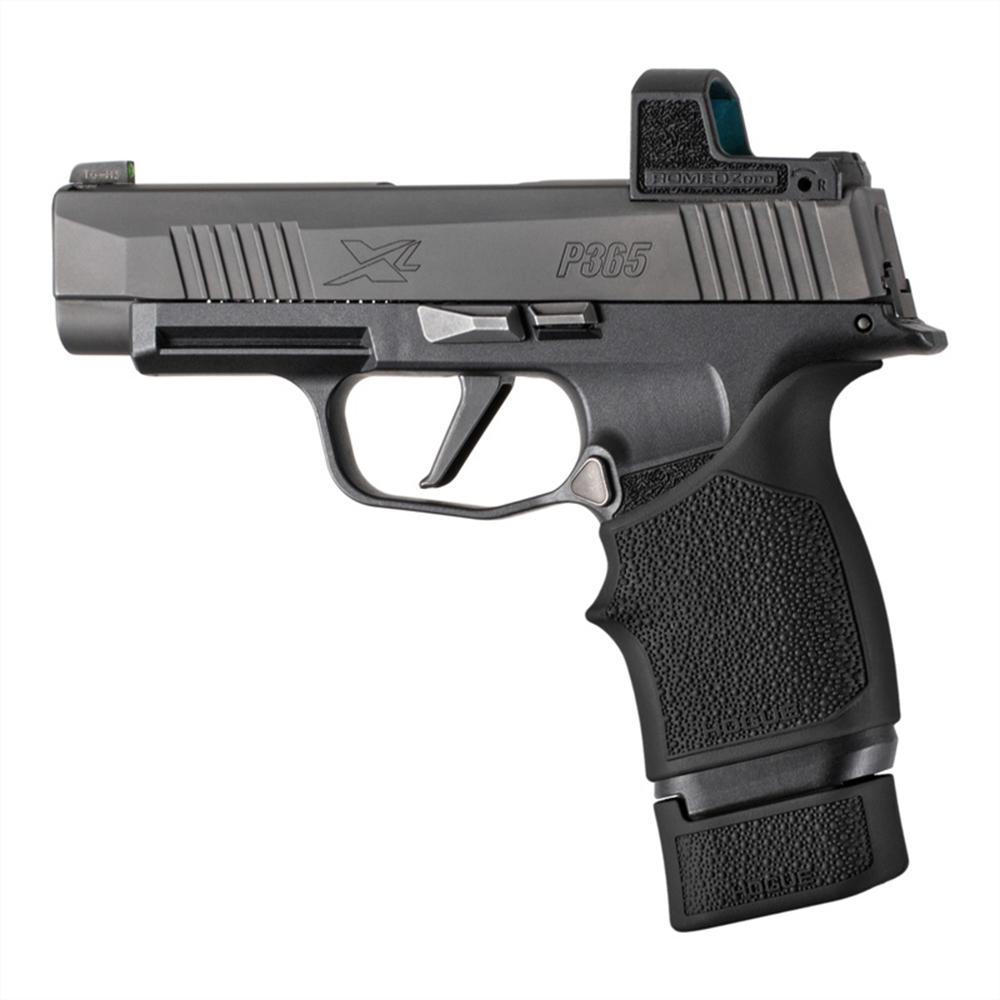 Hogue Overmolded Rubber Magazine Extended Base Pad for Sig P365 XL 15rd Black Picture of Hogue Inc. Sig Sauer P365 XL Rubber 15 Round Magazine Extended Base Pad Black