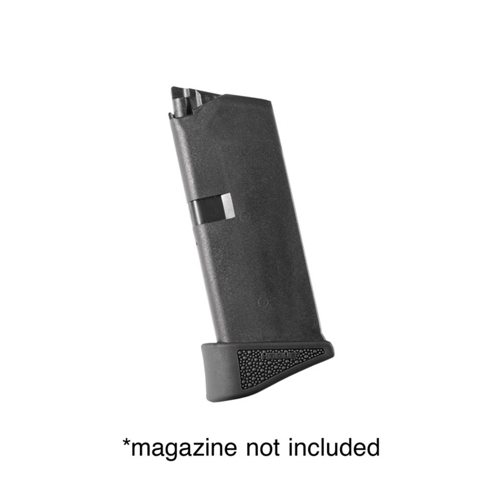 Hogue Overmolded Rubber Grip Extension Base Pad for Glock 43 6/rd Magazines Black Picture of Hogue Inc. Glock 43 9mm OverMolded Rubber Grip Ext Base Pad for 6 Rd Mag Blk