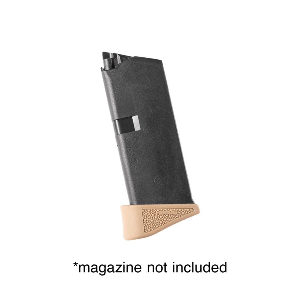 Hogue Overmolded Rubber Grip Extension Base Pad for Glock 43 6/rd Magazines FDE Picture of Hogue Inc. Glock 43 9mm OverMolded Rubber Grip Ext Base Pad for 6 Rd Mag FDE