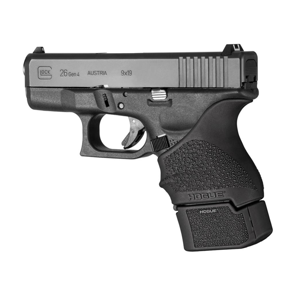 Hogue Overmolded Rubber Grip Extension Base Pad for Glock 26 Black Picture of Hogue Inc. Glock 19 OverMolded Rbr Grip Ext Base Pad for 10/15 Rd Mag Fit Glock 26 Blk