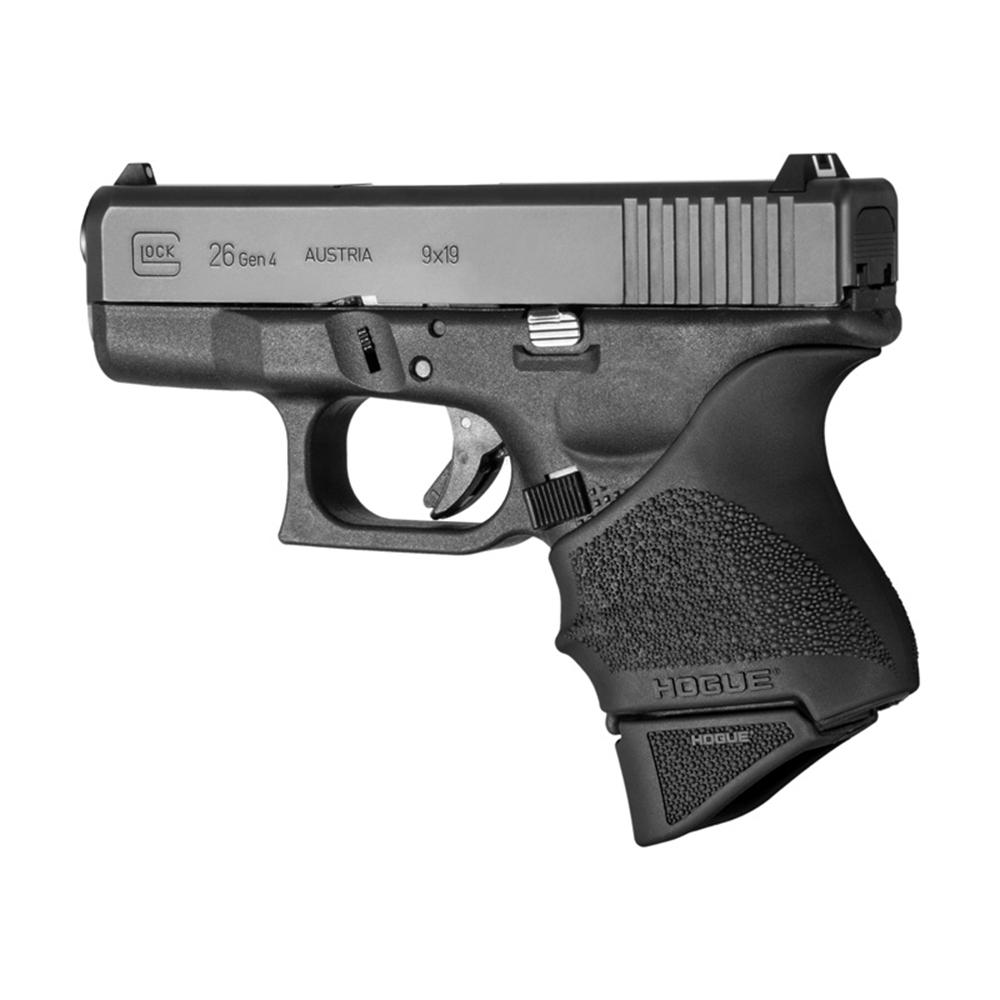 Hogue Overmolded Rubber Grip Extension Base Pad for Glock 26 10/rd Magazines Black Picture of Hogue Inc. Glock 26 9mm OverMolded Rubber Grip Ext Base Pad for 10 Rd Mag Blk