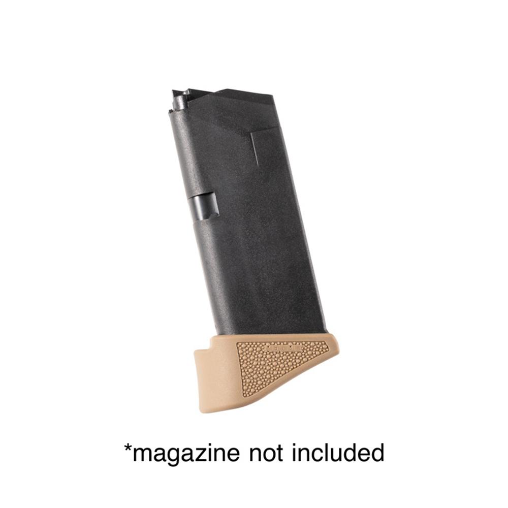 Hogue Overmolded Rubber Grip Extension Base Pad for Glock 26 10/rd Magazines FDE Picture of Hogue Inc. Glock 26 9mm OverMolded Rubber Grip Ext Base Pad for 10 Rd Mag FDE