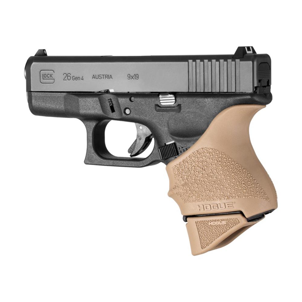 Hogue Overmolded Rubber Grip Extension Base Pad for Glock 26 10/rd Magazines FDE Picture of Hogue Inc. Glock 26 9mm OverMolded Rubber Grip Ext Base Pad for 10 Rd Mag FDE