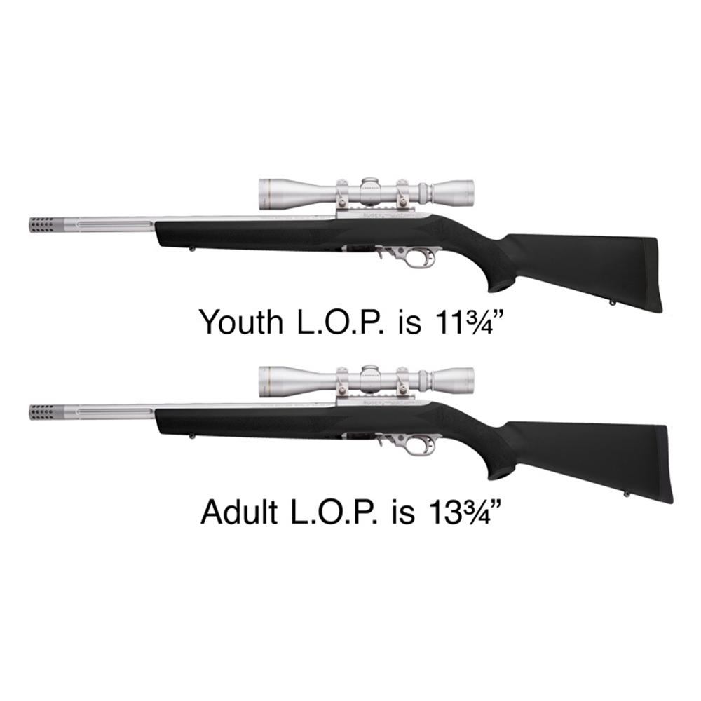 Hogue Youth Overmolded Rubber Stock for Ruger 10/22 .920 Dia. Barrel Channel Black Picture of Hogue Inc. Ruger 10-22 Compact Rubber OverMolded Stock with .920'' Dia Brl Chnl