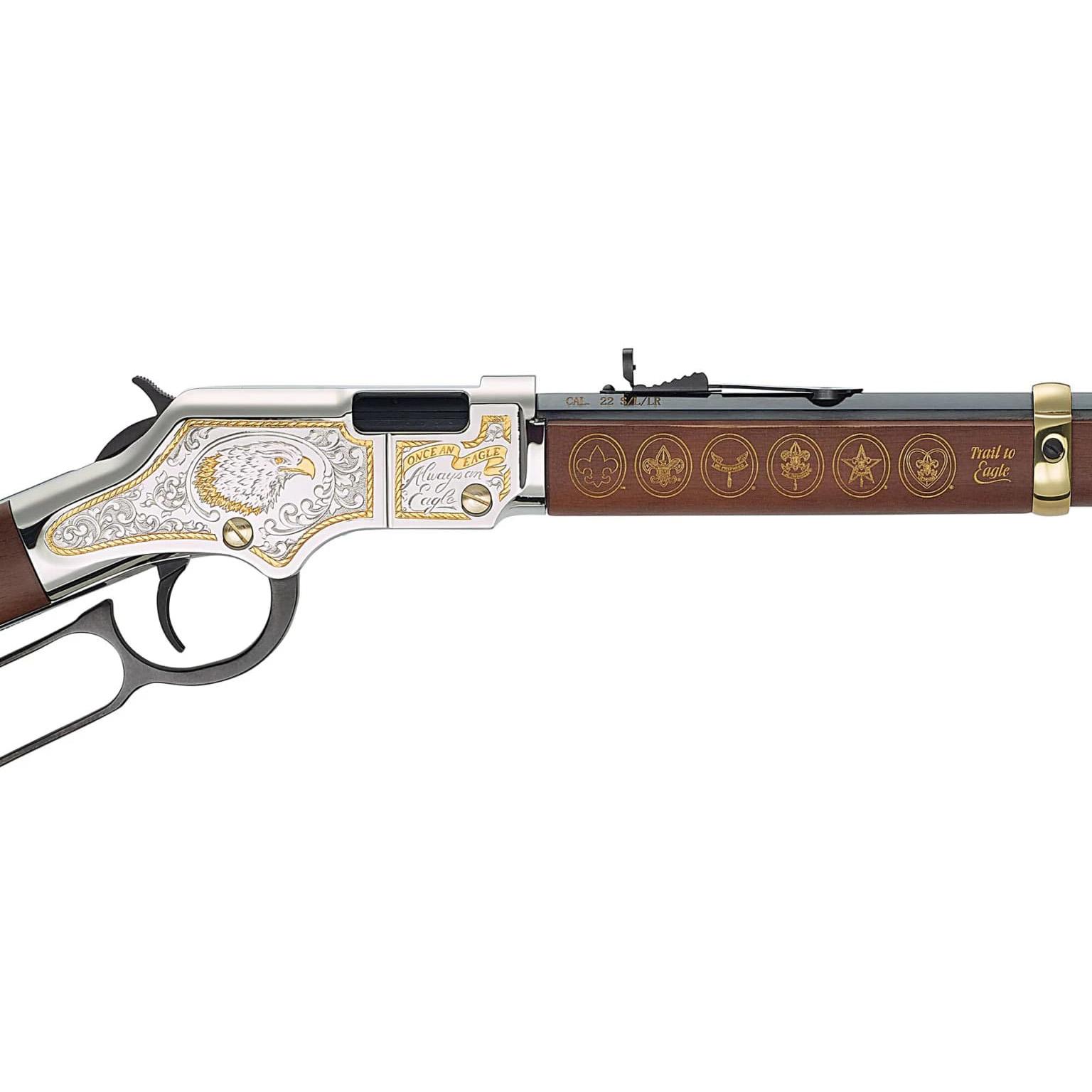 Henry Golden Boy "Eagle Scout Tribute 2nd Edition" Rifle .22 LR 17rd Capacity 20" Octagon Barrel Wood Stock Picture of Henry Repeating Arms Company Henry H4 Golden Boy Eagle Scout Tribute 2nd Edition .22 S/L/LR