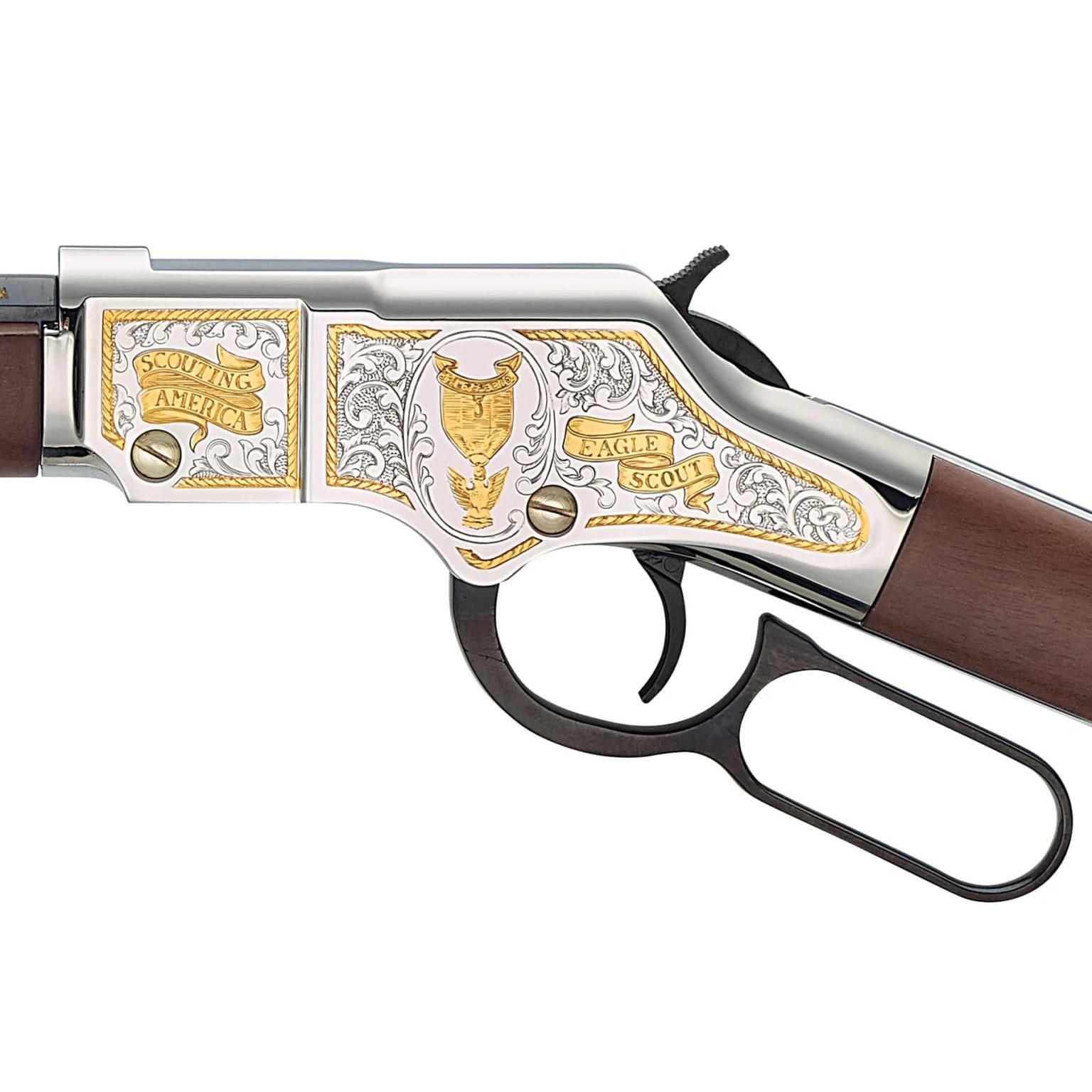 Henry Golden Boy "Eagle Scout Tribute 2nd Edition" Rifle .22 LR 17rd Capacity 20" Octagon Barrel Wood Stock Picture of Henry Repeating Arms Company Henry H4 Golden Boy Eagle Scout Tribute 2nd Edition .22 S/L/LR