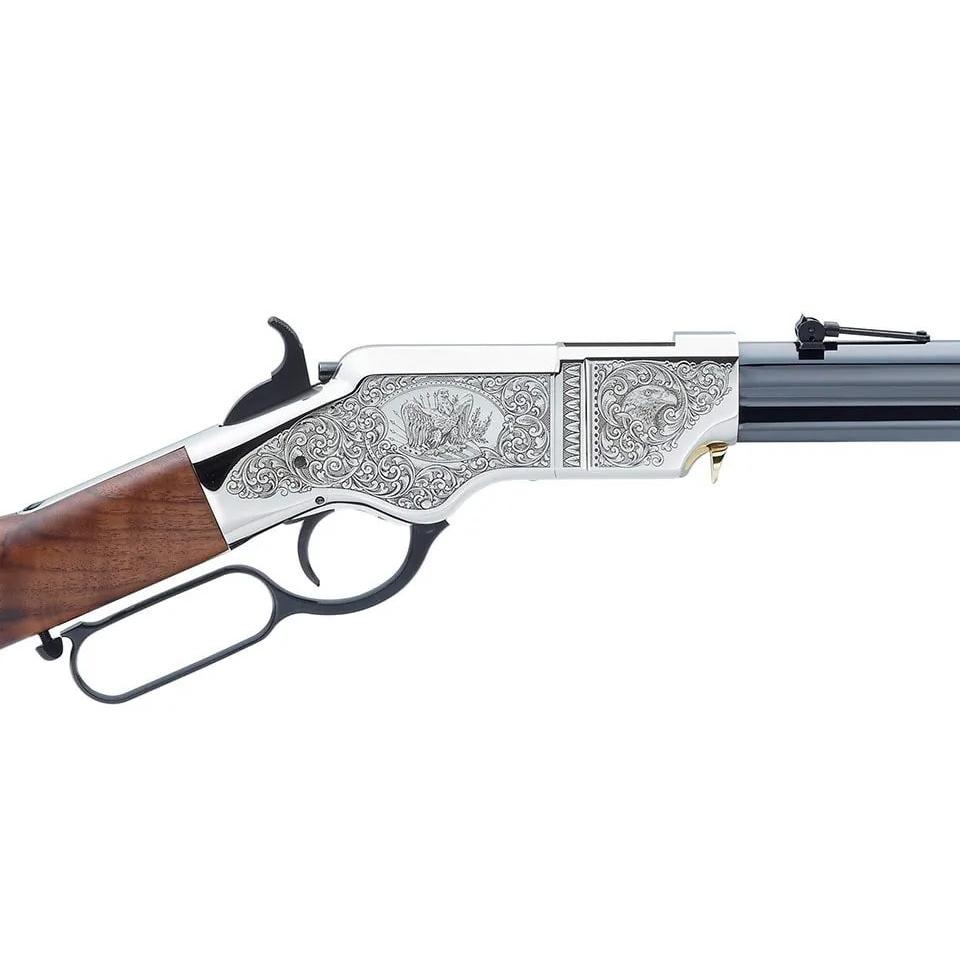Henry New Original Silver Deluxe Engraved Edition Rifle .44-40 WCF 13rd Capacity 24.5" Barrel Walnut Stock Picture of Henry Repeating Arms Company Henry New Original Silver Deluxe Engraved Edition .44-40 WCF Lever action