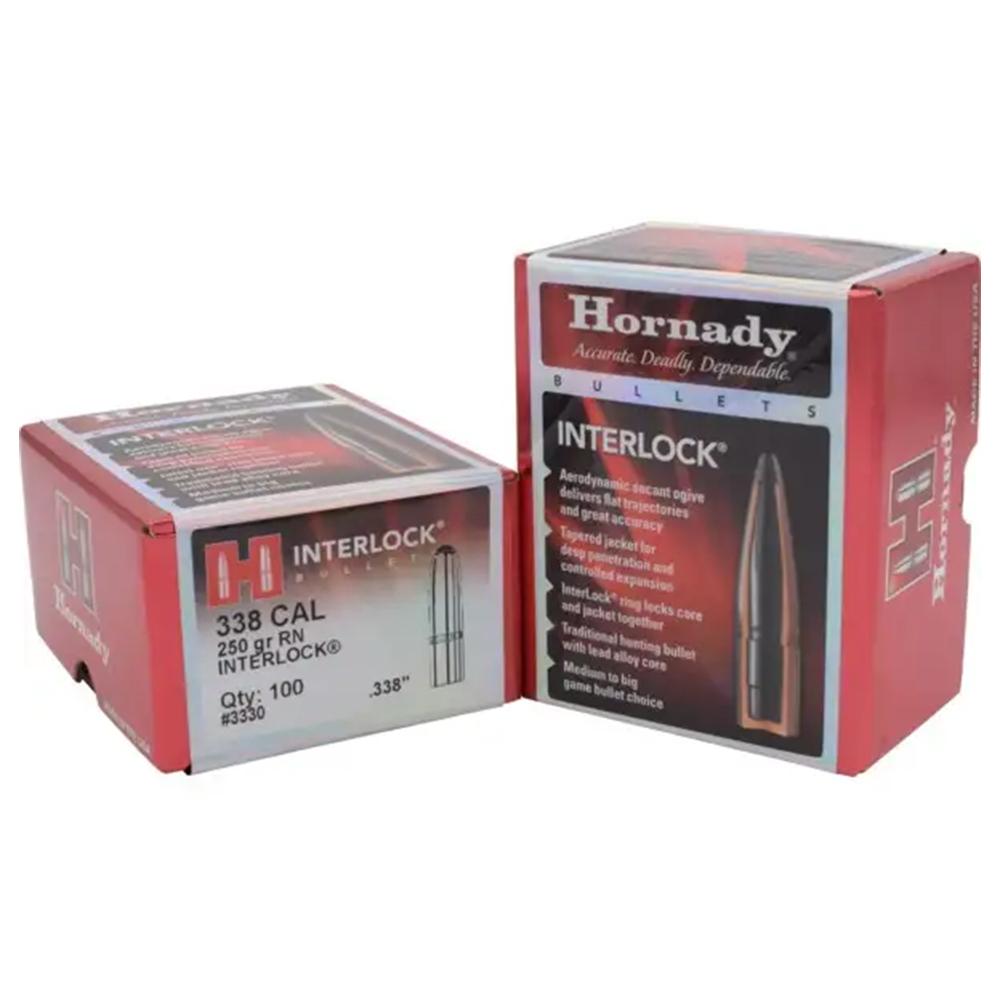 Hornady InterLock Bullets .338 cal .338" 250 gr RN 100/ct Picture of Hornady Mfg HO 338 CALIBER-250 GR. RN
