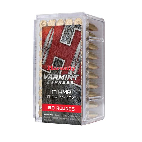 Hornady Varmint Express Rimfire Ammunition .17 HMR 17 gr. V-MAX 2550 fps 50/ct Picture of Hornady Mfg AMMO 17 HMR 17GR V-MAX 50/BOX