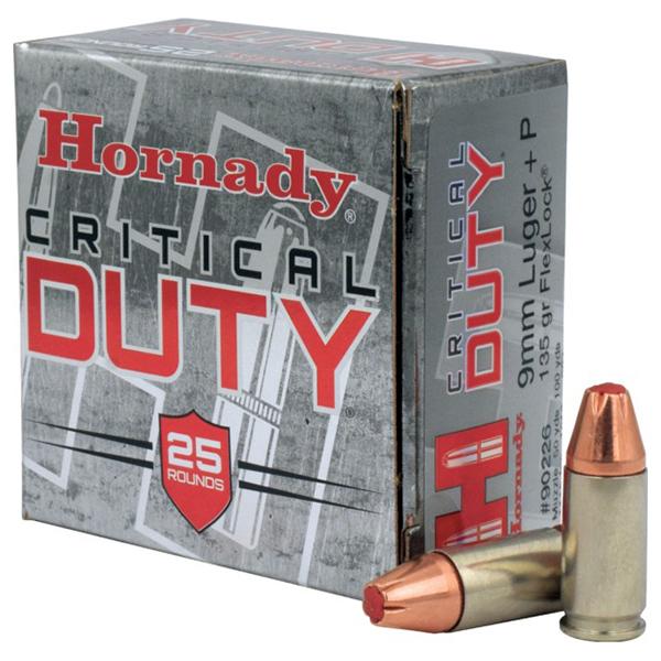 Hornady Critical Duty Handgun Ammo 9mm Luger (+P) 135 gr Flex Tip 1110 fps 25/ct