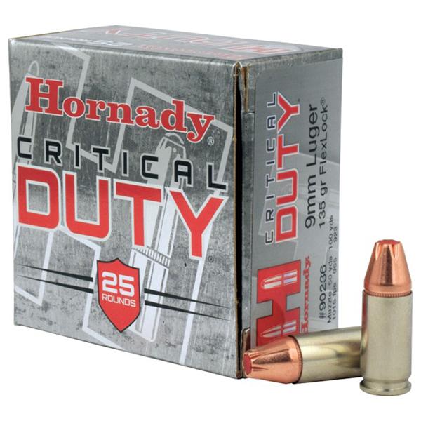 Hornady Critical Duty Handgun Ammo 9mm Luger 135 gr Flex Tip 1010 fps 25/ct Picture of Hornady Mfg AMMO CRITICAL DUTY 9MM 135GR FLEXTIP 25/RD