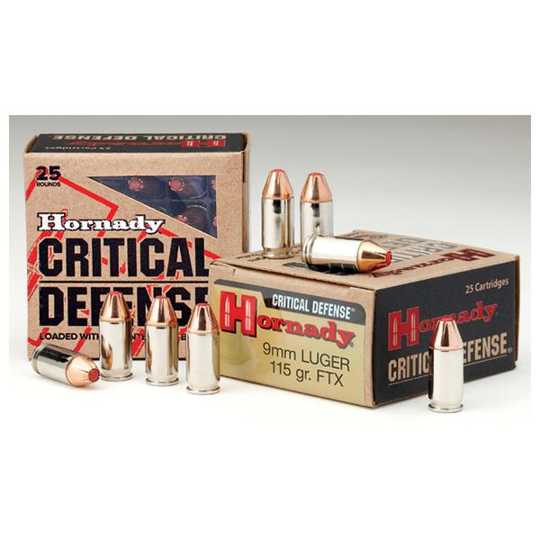 Hornady Critical Defense Handgun Ammunition 9mm Luger 115 gr. FTX 1140 fps 25/ct