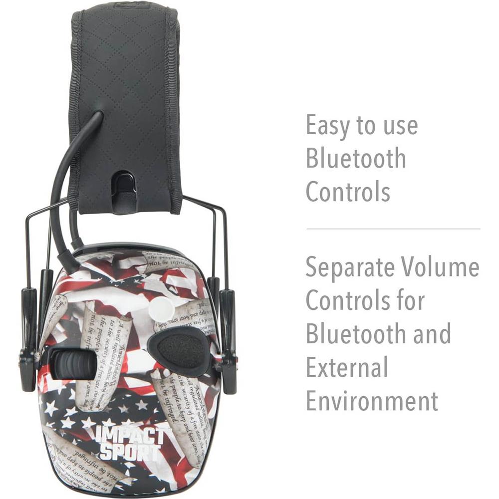 Howard Leight Impact Sport Shooting Electronic Ear Muffs with Bluetooth 21dB 2nd Amendment Picture of Honeywell Safety Products USA Impact Sport Bluetooth / Lithium-ion Battery - 2nd Amendment Md/Lg