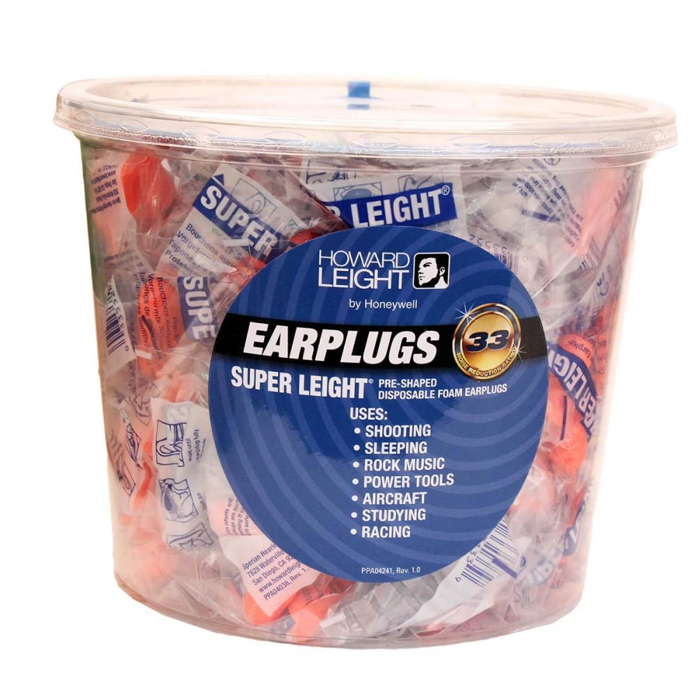Howard Leight Super Leight Ear Plugs Pre-Shaped Foam Coral Ear Plugs 33dB 100/pr Uncorded Tub Picture of Honeywell Safety Products USA Super Leight Uncorded Pre-Shaped Foam Coral Ear Plugs 100 pr Uncorded tub
