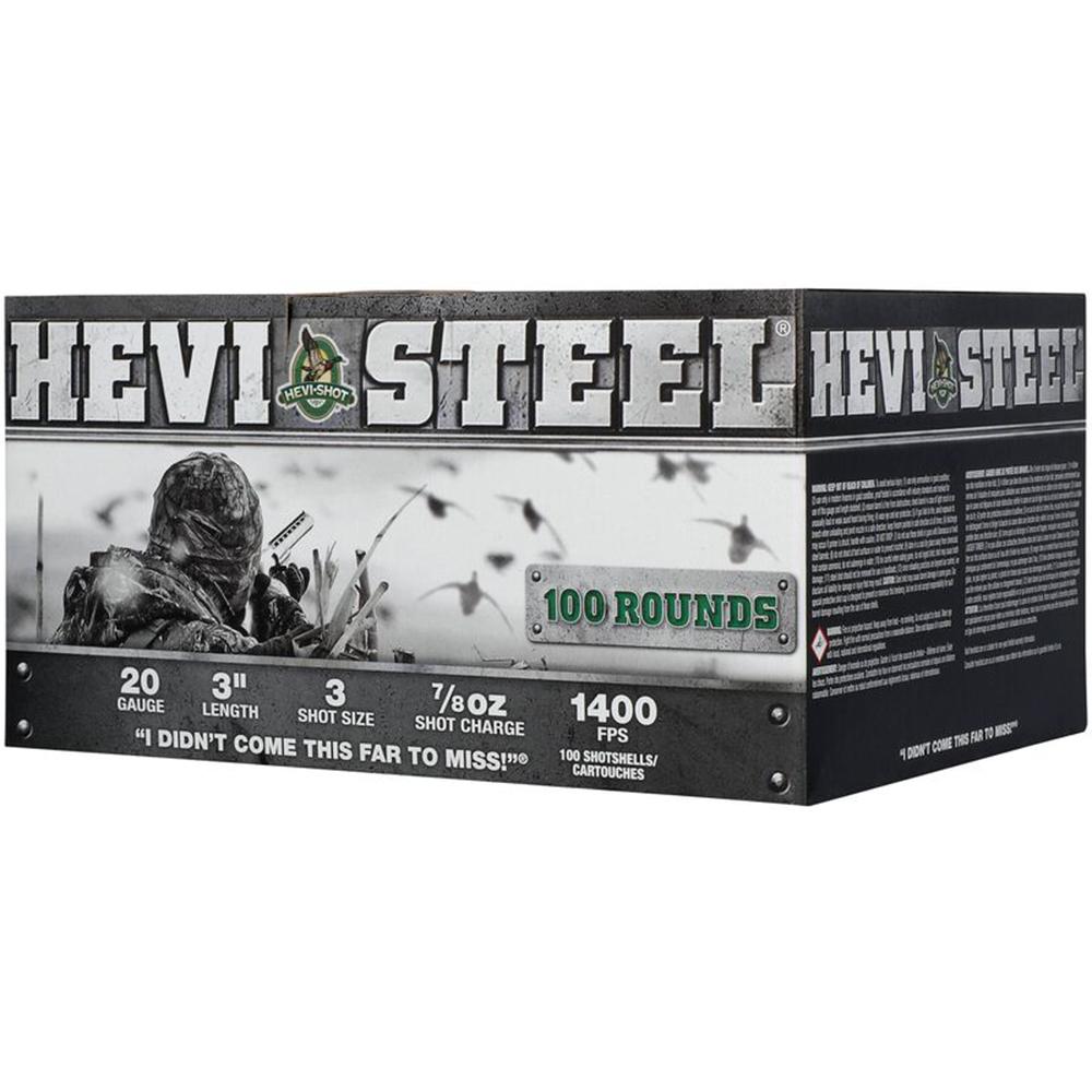 HEVI-Shot HEVI-Steel Shotshells 20 ga 3" 7/8 oz 1400 fps #3 100/ct Picture of Environ Metal Inc HEVI-STEEL 20GA 3IN 7/8OZ #3 AMMO 100 PACK