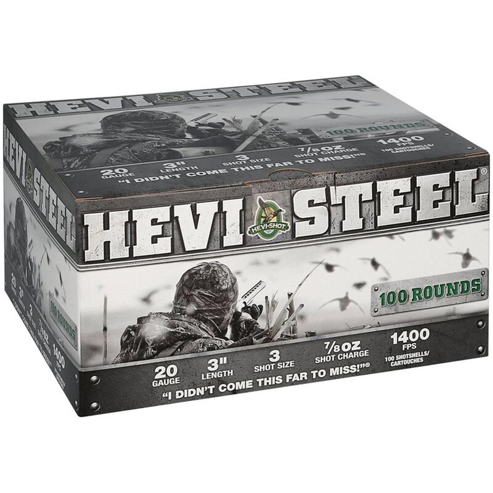 HEVI-Shot HEVI-Steel Shotshells 20 ga 3" 7/8 oz 1400 fps #3 100/ct Picture of Environ Metal Inc HEVI-STEEL 20GA 3IN 7/8OZ #3 AMMO 100 PACK