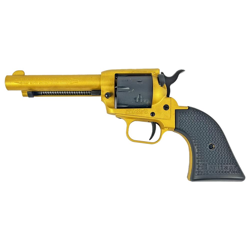 Heritage Rough Rider Gold Cerakote Handgun .22 LR 6rd Capacity 4.75" Barrel Polymer Black Picture of Taurus International - Heritage HERITAGE ROUGH RIDER .22LR 4 3/4'' 6 RD GOLD/SBK