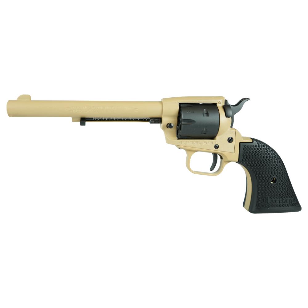 Heritage Rough Rider Steel Frame Sabre Sand Cerakote Handgun .22 LR 6rd Capacity 6.5" Barrel Polymer Black Picture of Taurus International - Heritage HERITAGE SRR .22LR 6 ½ '' 6 RD SABRE SAND/SBK