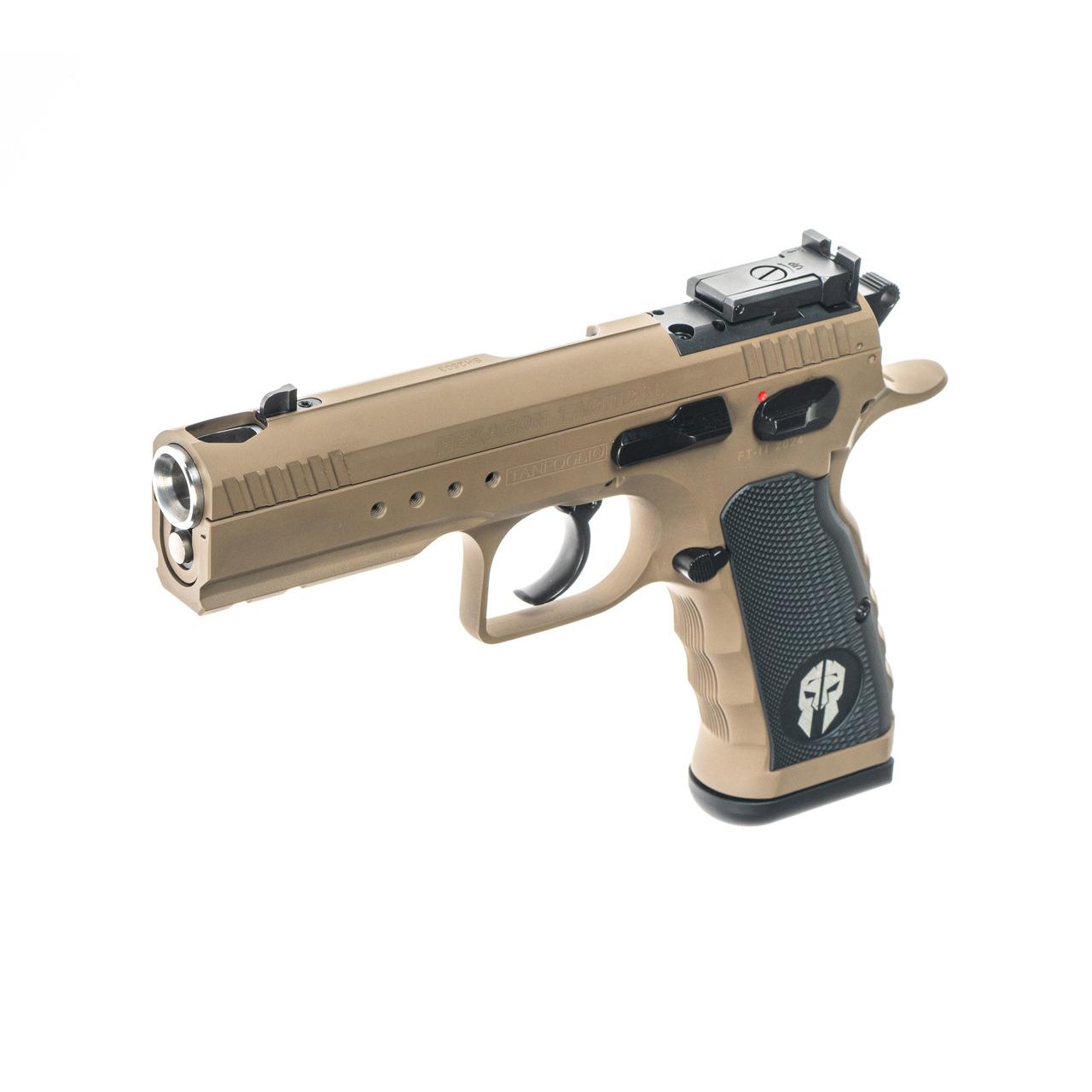 Tanfoglio Hexagon Tactical Handgun 9mm Luger 17rd Magazine(2) 4.45" Compensated Barrel DA/SA OR Tan Picture of Italian Firearms Group Tanfoglio Hexagon Tact 9mm 17rd 4.45in DA/SA OR