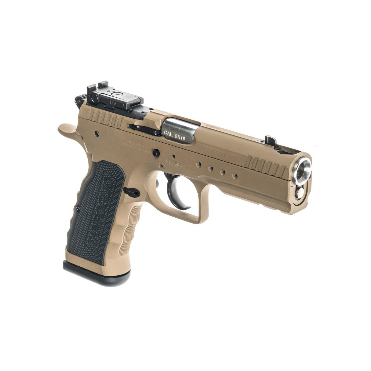 Tanfoglio Hexagon Tactical Handgun 9mm Luger 17rd Magazine(2) 4.45" Compensated Barrel DA/SA OR Tan Picture of Italian Firearms Group Tanfoglio Hexagon Tact 9mm 17rd 4.45in DA/SA OR
