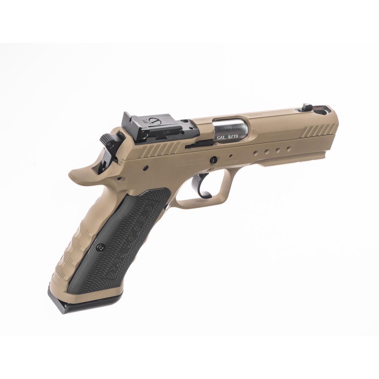 Tanfoglio Hexagon Tactical Handgun 9mm Luger 17rd Magazine(2) 4.45" Compensated Barrel DA/SA OR Tan Picture of Italian Firearms Group Tanfoglio Hexagon Tact 9mm 17rd 4.45in DA/SA OR