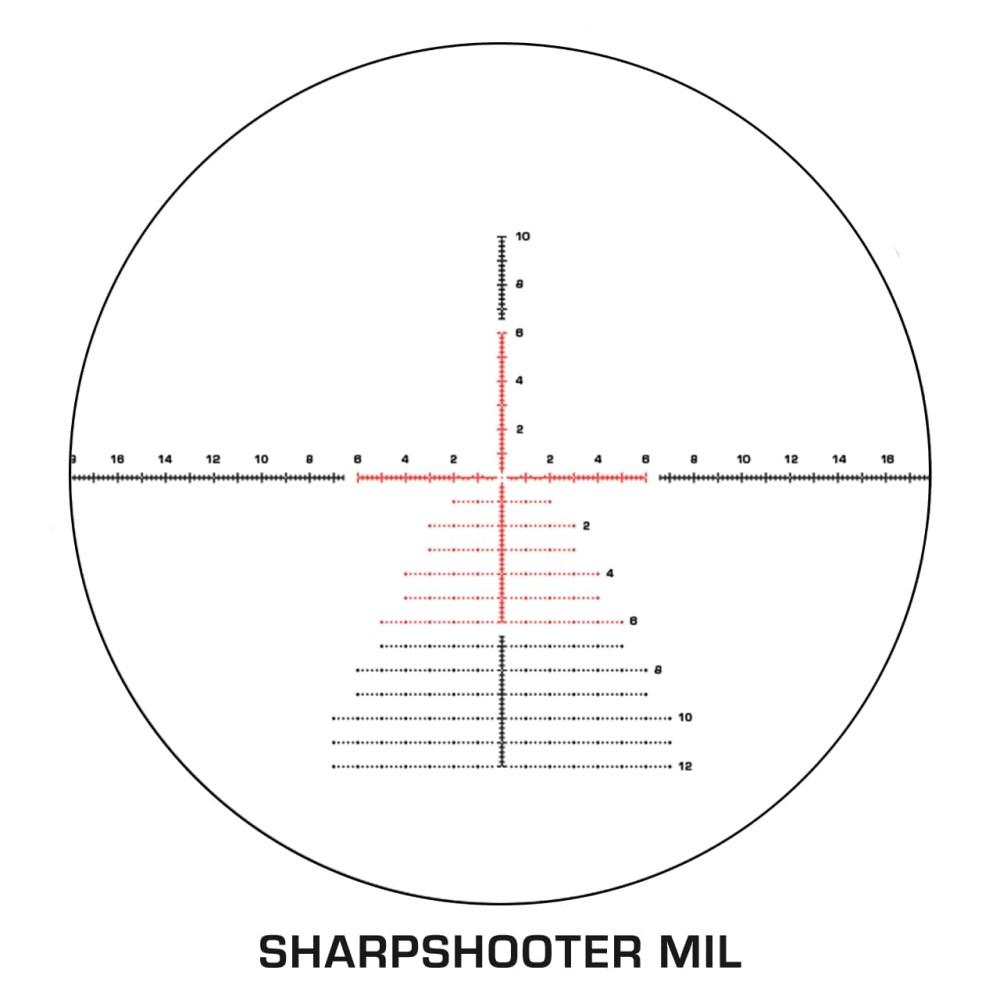 Swampfox Warhawk 5-25x56 Rifle Scope FFP Sharpshooter MIL Reticle Black Picture of 10 Ring Warhawk Tactical 5-25x56 FFP IR MIL 34mm Tube Riflescope