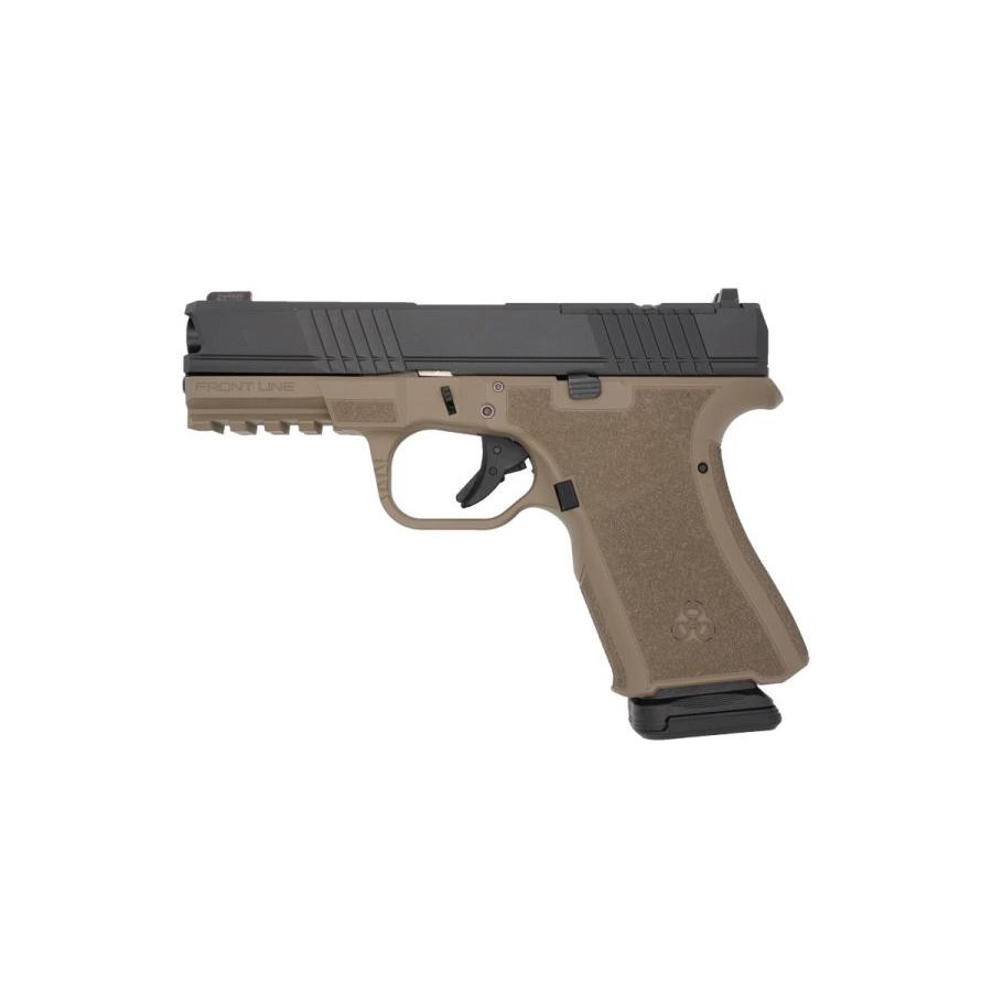 Black Rain Frontline Handgun 9mm Luger 15rd Magazine 3.75" Barrel FDE/Black Finish Optic Ready Picture of Black Rain Ordnance Inc BRO 4'' 9MM 15rd FRONTLINE HANDGUN - FDE/BLACK