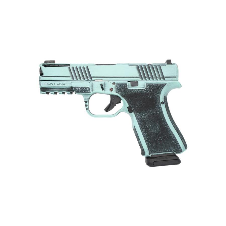 Black Rain Frontline+ Handgun 9mm Luger 15rd Magazine 3.75" Barrel Robins Egg Blue Battleworn Finish Optic Ready Picture of Black Rain Ordnance Inc Black Rain Frontline+ 9mm 4" Robins Egg Blue Battleworn