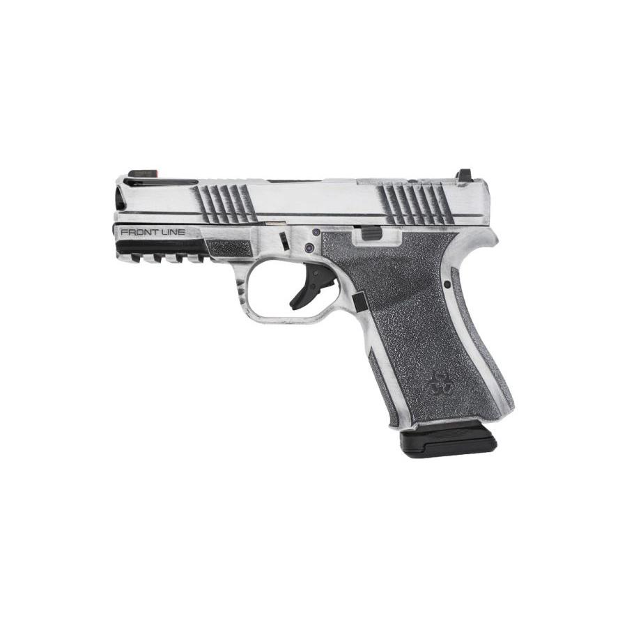 Black Rain Frontline+ Handgun 9mm Luger 15rd Magazine 3.75" Barrel Bright White Battleworn Finish Optic Ready Picture of Black Rain Ordnance Inc BLACK RAIN ORDNANCE 4'' 9MM FRONTLINE+ HANDGUN-BRIGHT WHITE BATTLEWORN