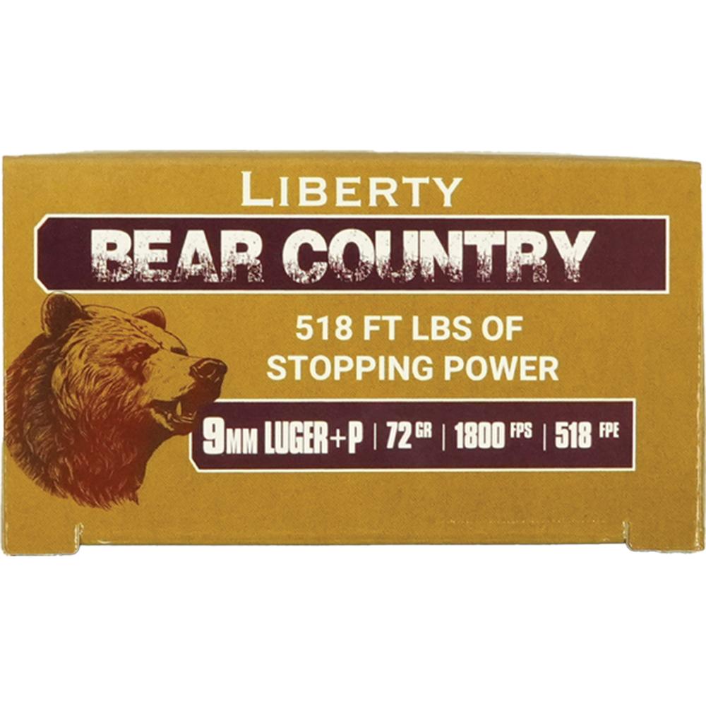 Liberty Bear Country Handgun Ammunition 9mm(+P) 72gr Solid 1850 fps 20/cts Picture of Liberty Ammunition Bear Country 9mm +P 72GR 20 RDS