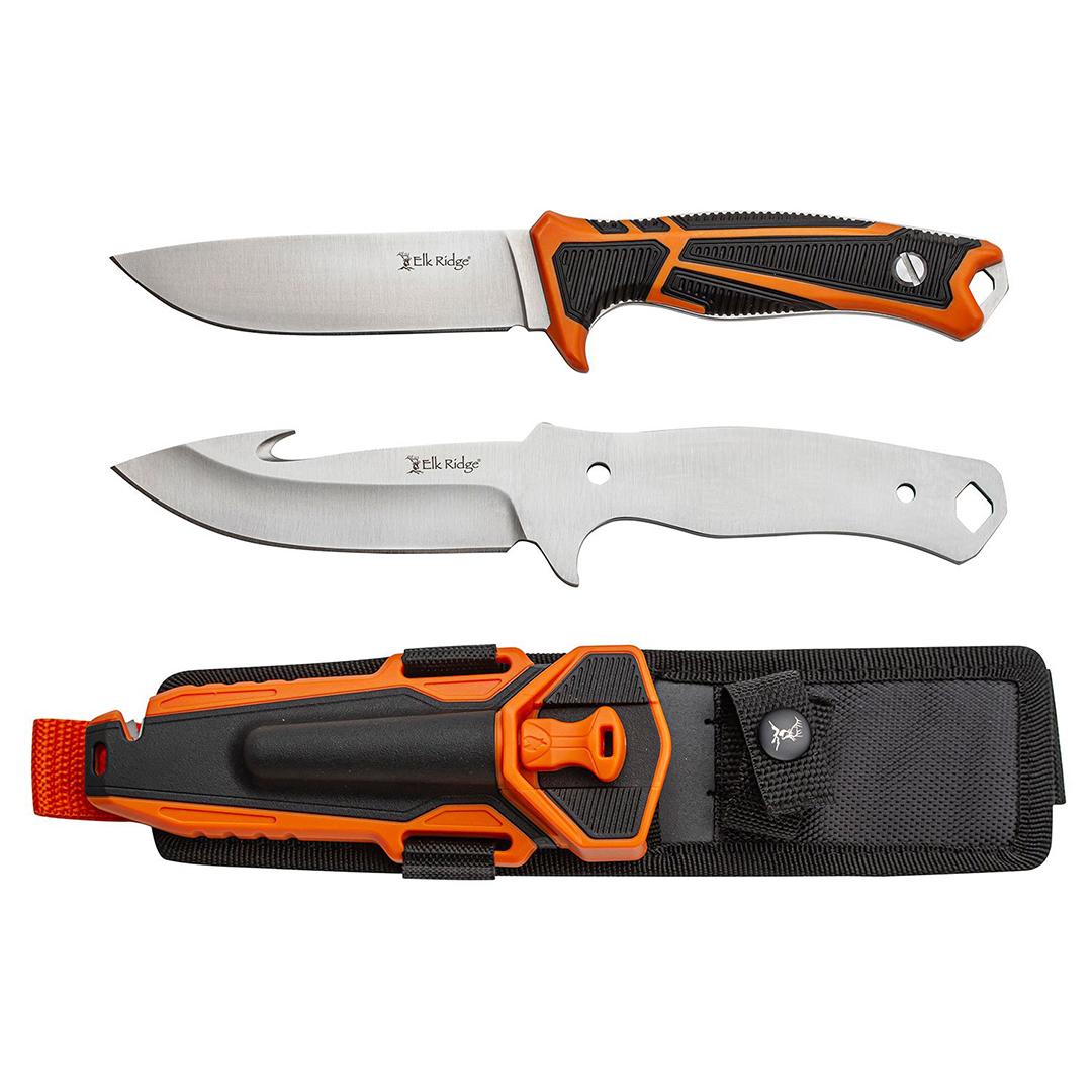 Master Cutlery Elk Ridge Trek Interchangeable Blade Set 4 1/2" Blades Orange and Black Picture of Master Cutlery Master Cutlery Elk Ridge Trek Interchangeable Blade Set (4.5" Satin)