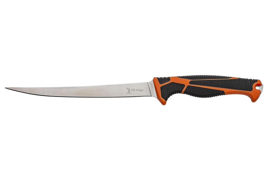 Master Cutlery Elk Ridge Trek Fixed Knife 7" Fillet Blade Orange and Black Picture of Master Cutlery Master Cutlery Elk Ridge Fillet Knife (7" Satin)