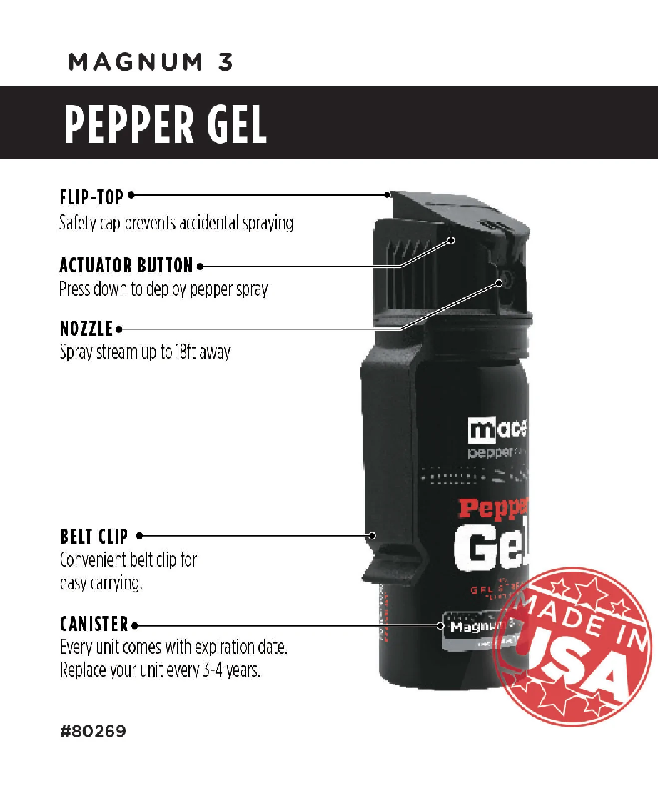 Mace Magnum 3 Pepper Gel Distance Spray 18' Range - Black Picture of Mace Personal Defense MACE PEPPER GEL MAGNUM 3 DISTANCE SPRAY