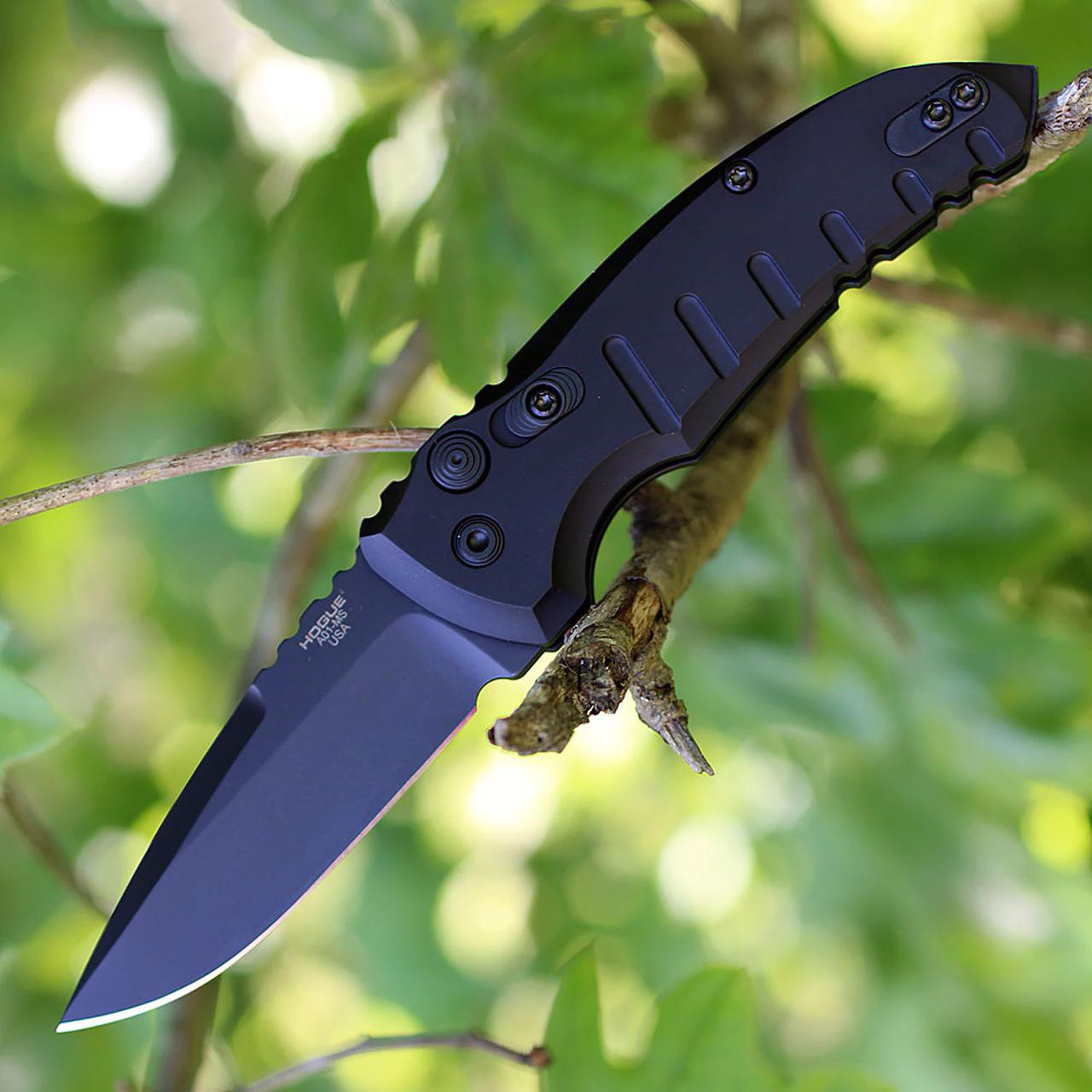 Hogue A01-Microswitch Automatic Folder Knife 2-3/4" Drop Point Blade Black Picture of Hogue Knife Hogue Knives A01 Microswitch Automatic Knife Black (2.6" Black)