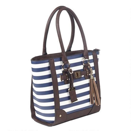 Bulldog Tote Style Purse w/Holster - Navy Stripe Picture of Bulldog Cases Tote Style Purse w/Holster - Navy Stripe (17" x 12" x 5")