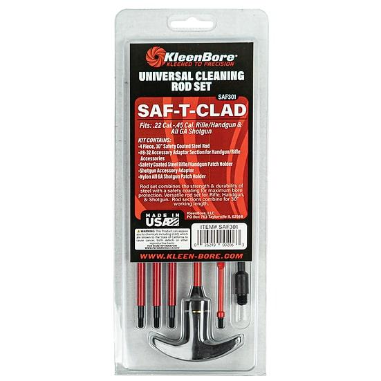KleenBore Universal Saf-T-Clad Cleaning Rod Set .22-.45 Cal. All Gauge Handgun Rifle Shotgun Clamshell Picture of Kleen Bore KleenBore Universal Saf-T Clad Red Coated Rod (clamshell package)