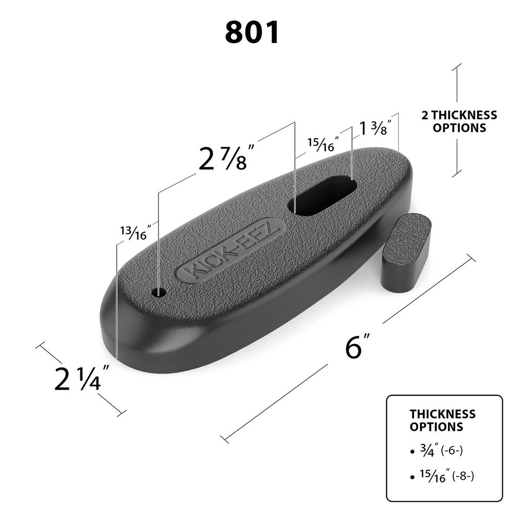 KICK-EEZ Special Slotted Recoil Pad 2-1/4" x 6" x 15/16" Black Picture of Kick Eez Products 801 SPECIAL 2 1/4 WX6 L X15/16 T