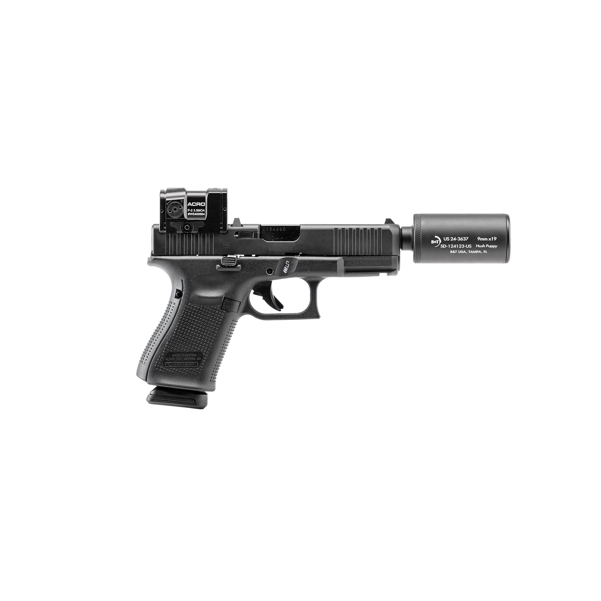 B&T Hush Puppy KIT G19 ACRO Hardcase Handgun 9mm Luger 15rd Magazines(2) 4" Barrel Black-MUST BUY SUPPRESSOR