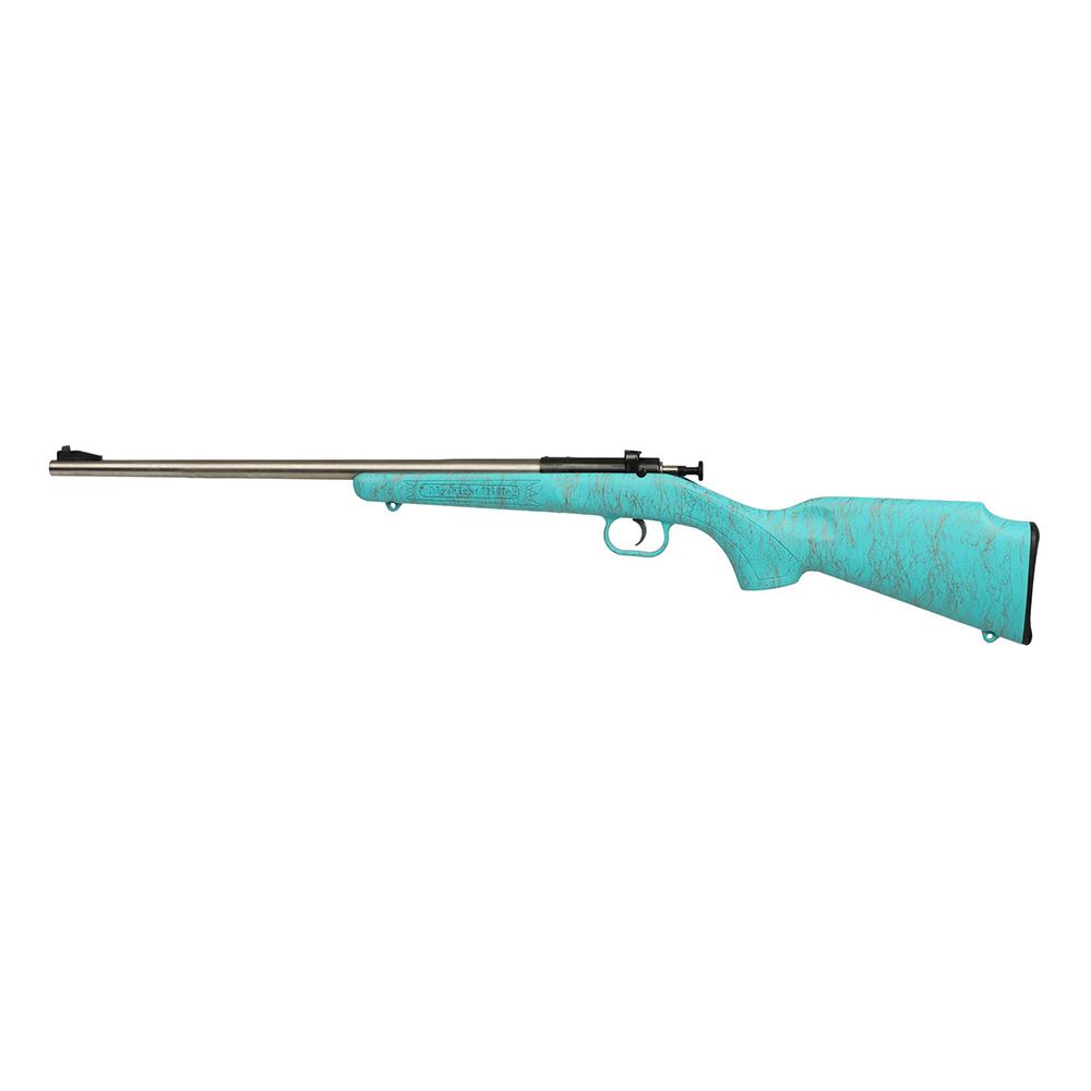 Keystone Crickett "My First Rifle" .22 LR Single Shot 16.1" Barrel Webbed Blue with Gold Webbing Picture of Keystone Sporting Arms Crickett 22LR Stnls Blue w/Gold Web Syn Stk