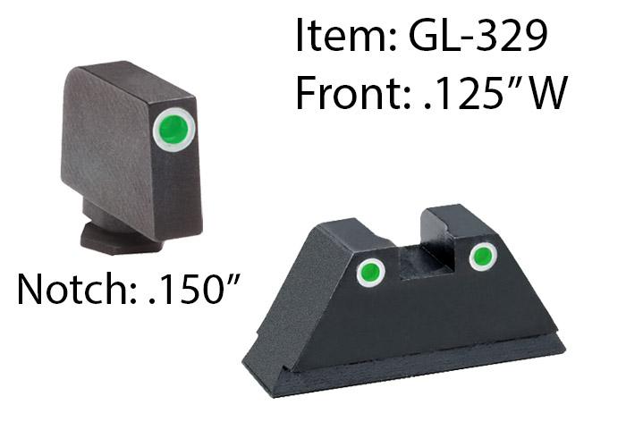 Amerigo Custom Combination Tall Suppressor Height Set - All Glock Models Except 42 43 / Front Tritium - Green / Front Outline -White / Rear Tritium - Picture of Ameriglo SUPPRESSOR SET FOR GLOCK GREEN 3-DOT WHITE OUTLINE