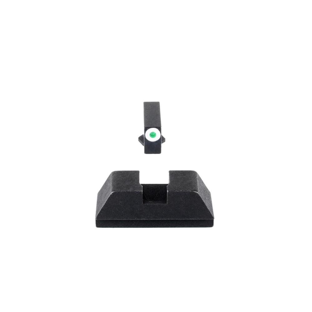 Ameriglo Optics Compatible Tritium Handgun Sight Set for Glock Flat Black .295? Rear 1L Tall Green with White .220? Front Picture of Ameriglo Optic-Compatible Glock (all) L Tall Green Tritium White Outline