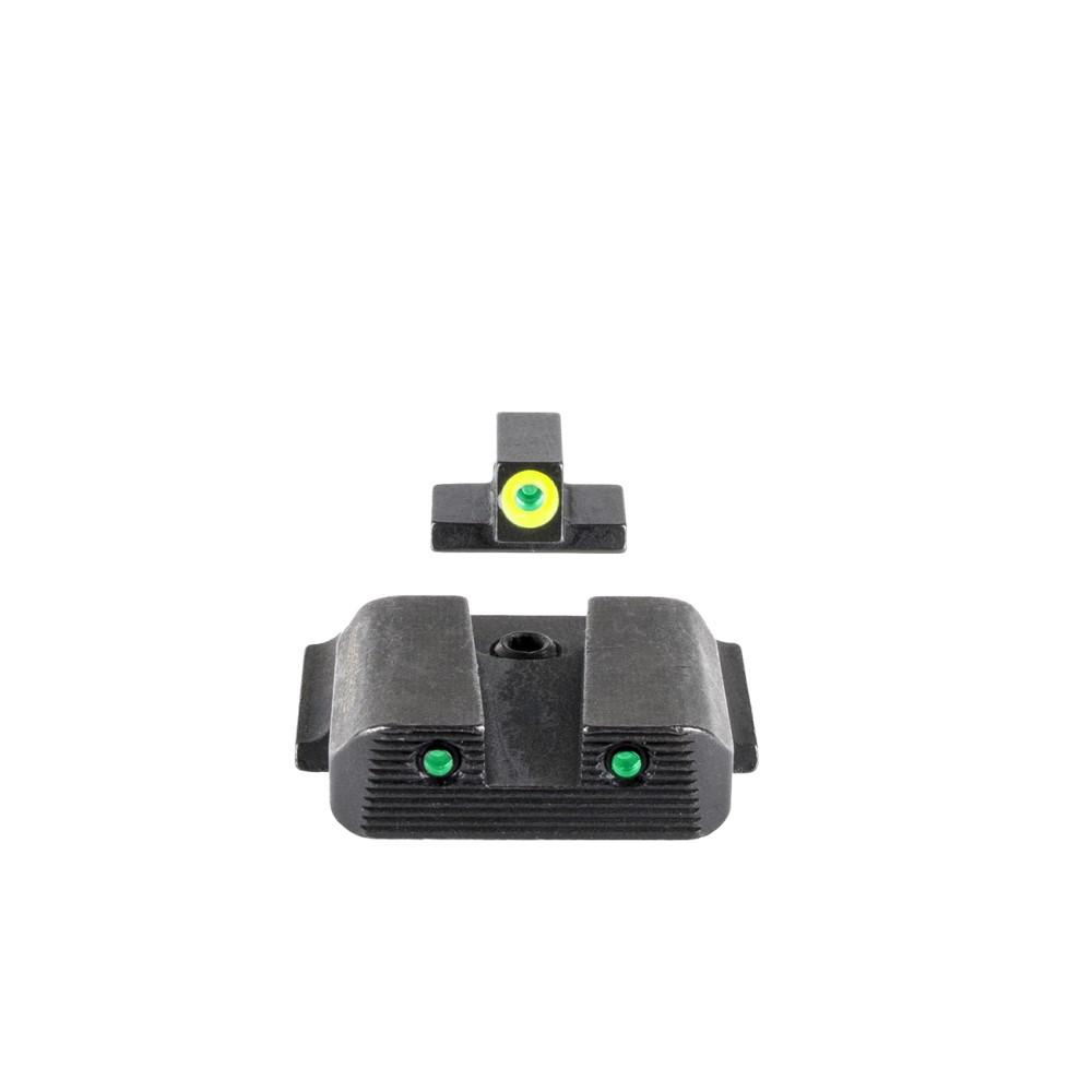 Ameriglo Trooper Tritium Handgun Sight Set for S&W M&P Shield (Excludes EZ) Green Rear Green with LumiGreen Front Picture of Ameriglo Trooper Sight S&W M&P Shield (excludes EZ) Green Tritium LumiGreen Green
