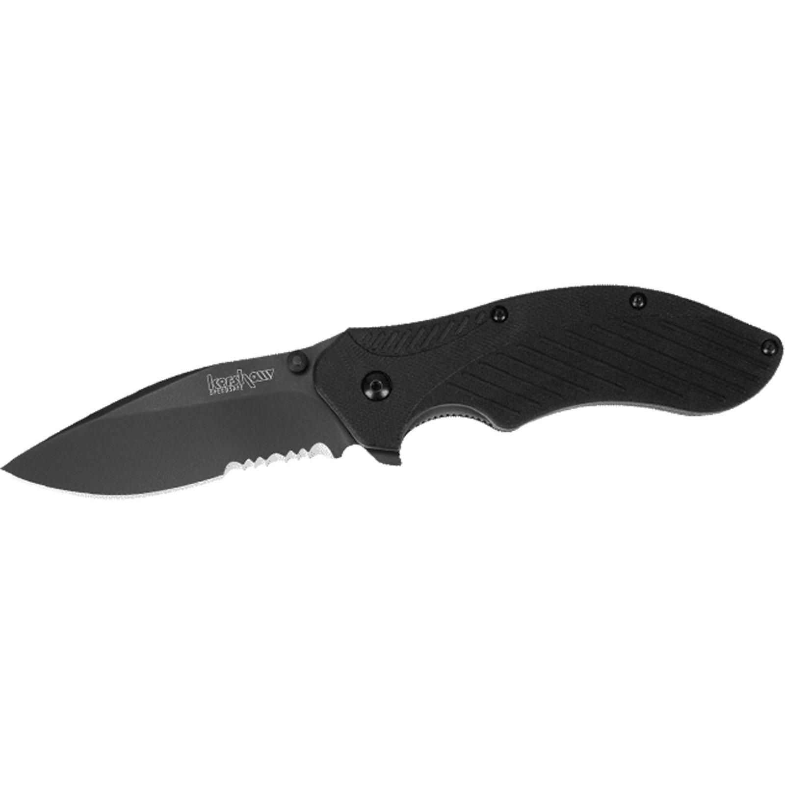 Kershaw Clash Folding Knife 3-1/10" Drop Point Blade Black Picture of Kershaw Knives Kershaw Clash Assisted Flipper Knife 3" Black Serr Blade Black Polyimide
