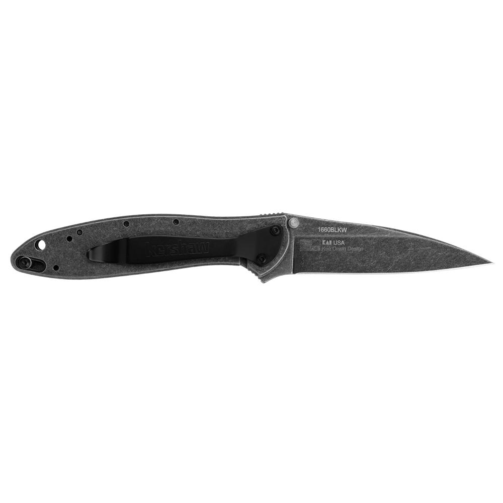 Kershaw Leek Folding Knife 3" Drop Point Blade Black Picture of Kershaw Knives Kershaw Leek Assisted Opening Knife (3" BlackWash)