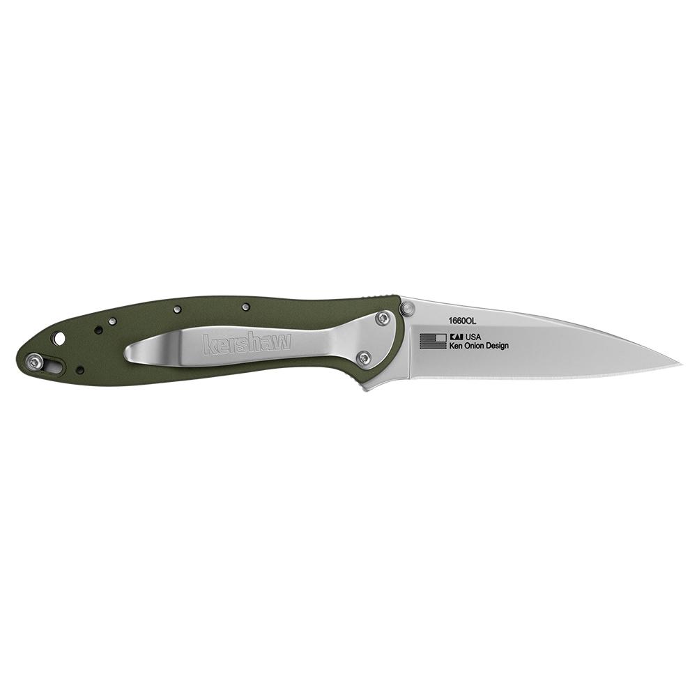 Kershaw Leek Folding Knife 3" Drop Point Blade Olive Picture of Kershaw Knives Kershaw Olive Leek Assisted Opening Knife (3" Stonewash)