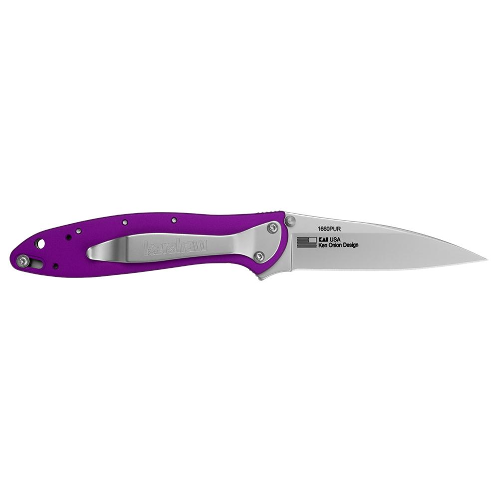 Kershaw Leek Folding Knife 3" Drop Point Blade Purple Picture of Kershaw Knives Kershaw Purple Leek Assisted Opening Knife (3" Stonewash)